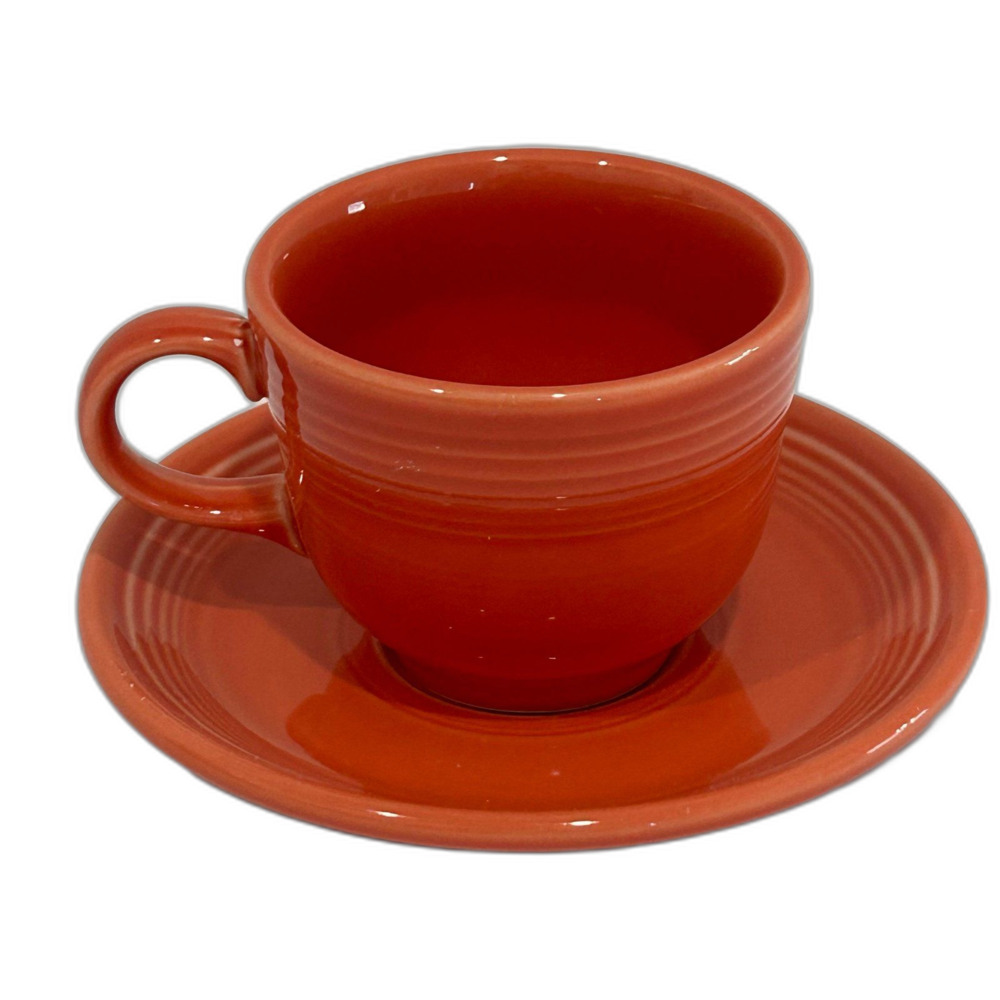 Homer Laughlin China Fiestaware Cups and Saucers Set of 4 Color Persimmon - Picture 1 of 12